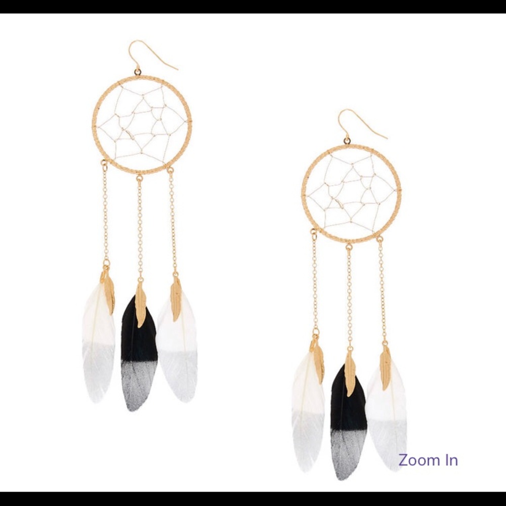 Good 5" Metal Dream Catcher Earrings with Feathers